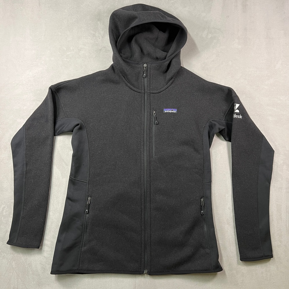 Patagonia Better Sweater Hoody Women L Black Full Zip Fleece Jacket Company Logo